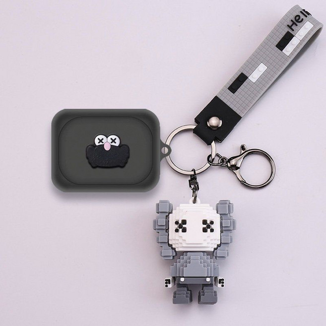 낫싱 이어a 케이스 피규어 키링 스트랩 실리콘 커버, Nothing Ear (a), 12 검정 쉘+Kaws+회색블록