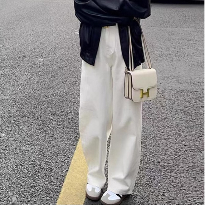 SAHINER 겨울 기모안감 하이웨이스트 와이드 스트레이트 여성 팬츠 ANZ76