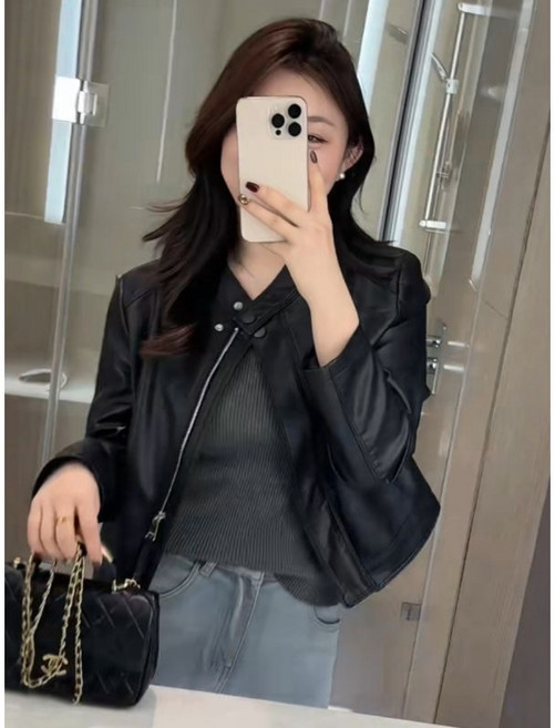 韓版立領皮衣短外套 女 夾克 機車服