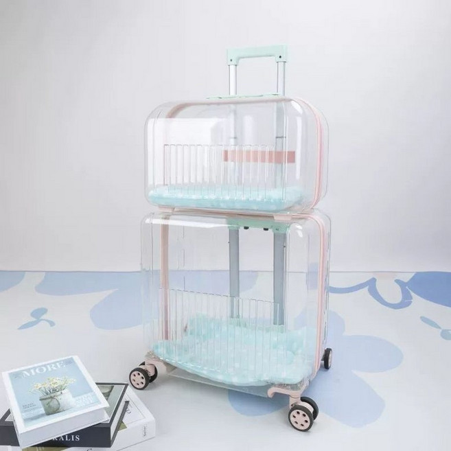 고양이 이동 캐리어 강아지 가방 투명 산책 외출, 1개, 핑크 2단 7kg 9kg