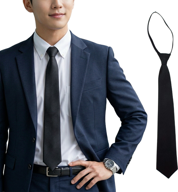 시즌홈 경조사 조문용 간편식 심플 지퍼 자동 검정 넥타이