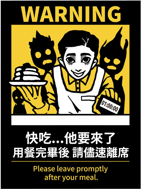 搞笑營業用標語貼紙 11.2*15公分 霧面PC 防水貼紙, 04.快吃她要來了, 1個