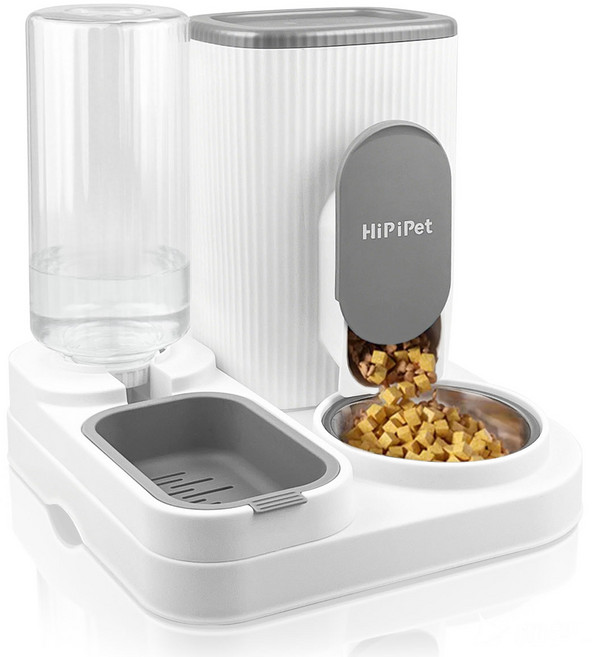 ADNEWX 미니 하우스 외출 일체형 반자동 급수식기, 1개, 그레이