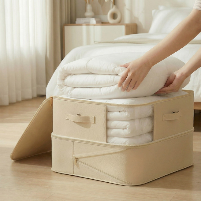 아더 프리미엄 이불 압축 파우치 지퍼형 수납 부피정리 보관가방 1+1, 베이지, 2개