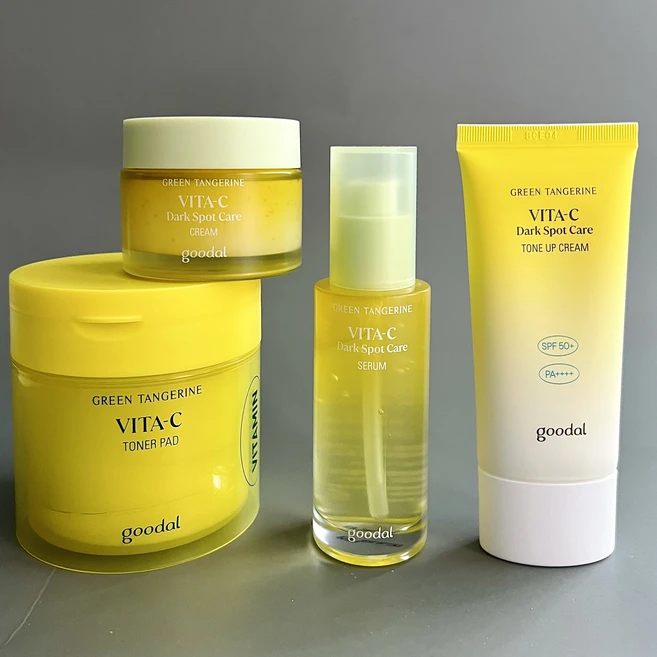 Goodal Green Tangerine Vita-C Dark Spot Care Set: Serum 40ml+Tone up cream 50ml+Cream 50ml+Toner Pad, 9세트 - 쿠팡