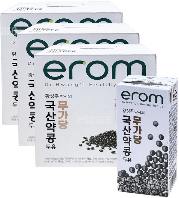 이롬 약콩 무가당 국산 검은콩 두유, 190ml, 48개