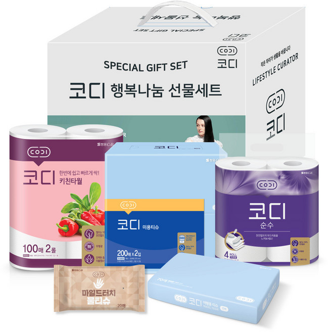 모나리자 행복나눔 선물세트 집들이 선물 화장지 각티슈 키친타올 휴대용티슈 물티슈, 1개