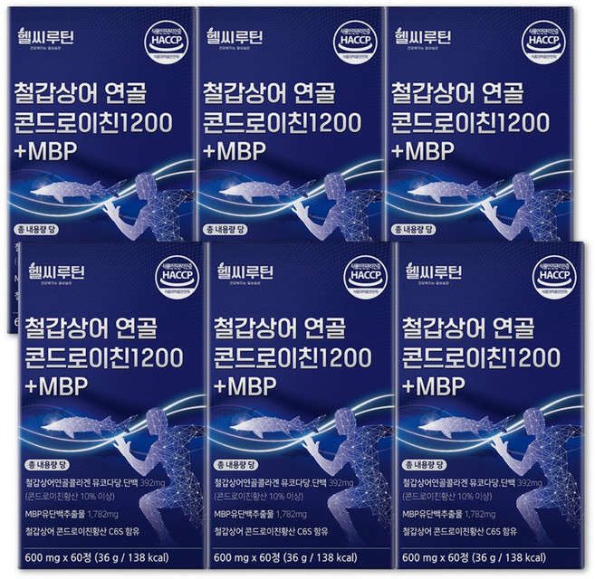 철갑상어 콘드로이친 1200 6형 식약청 인증 HACCP c6s 연골 뮤코다당 단백 엠비피 배합 헬씨루틴, 6박스, 60정