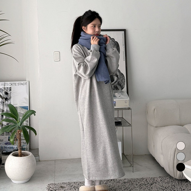 디테일웨어 여성 기모 롱원피스 무지 삼각 맨투맨 오버핏 편한원피스 젊줌마 임산부 원피스 임부복 꾸안꾸룩