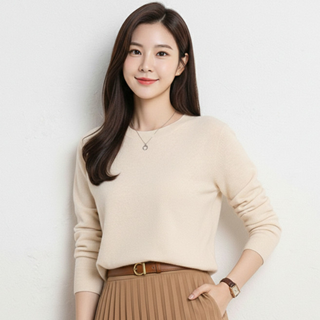 디커스텀 여성용 라운드넥 니트 티셔츠