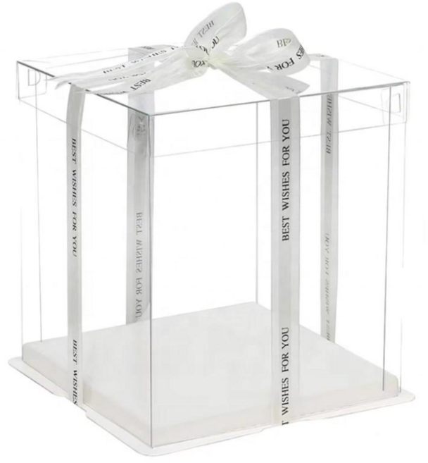리본제공 투명창 쉬폰 케이크상자 세트, 투명, 2개