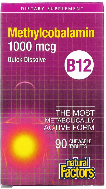 [3개월분] 네추럴팩터스 B12 메틸코발라민 1 000mcg 츄어블, 90정, 1개 - 쿠팡