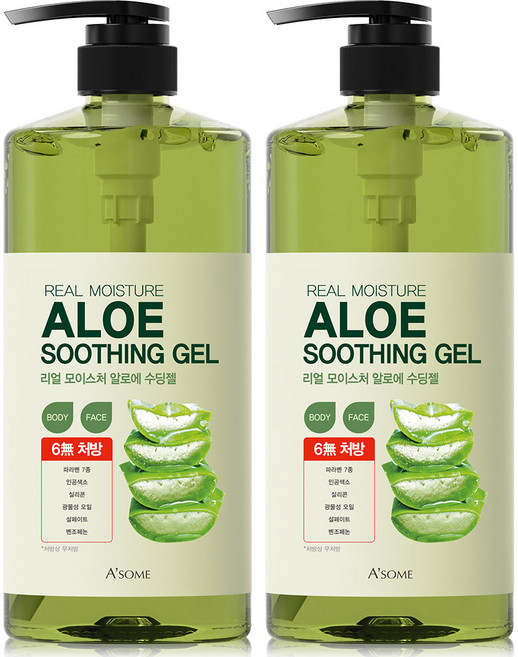 ASOME 리얼 모이스처 알로에 수딩젤 99%, 1L, 2개