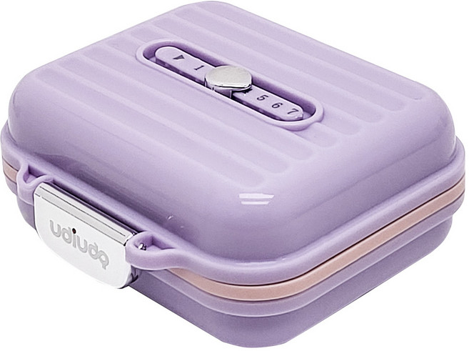 [안심소재] 완벽 밀폐 되는 우디우디 7칸 데일리 미니 약통 케이스 (알약커팅기 증정), 1개, 퍼플보라
