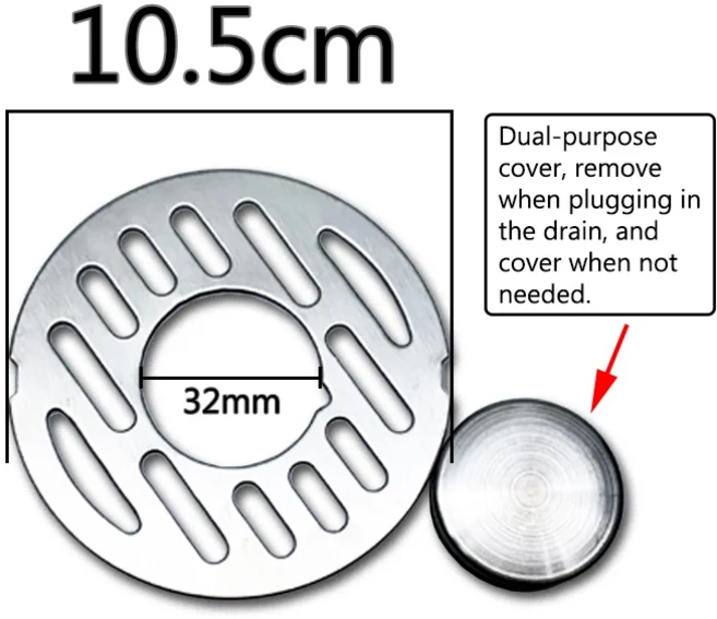 1PC 이중 용도 스테인레스 스틸 바닥 배수 커버 세탁기 파이프 오버플로 라운드 막힘 방지 욕실, 02 10.5cm