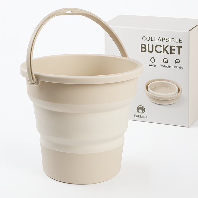 핫쏘잇 튼튼한 17L 다용도 접이식 양동이, 크림베이지, 1개