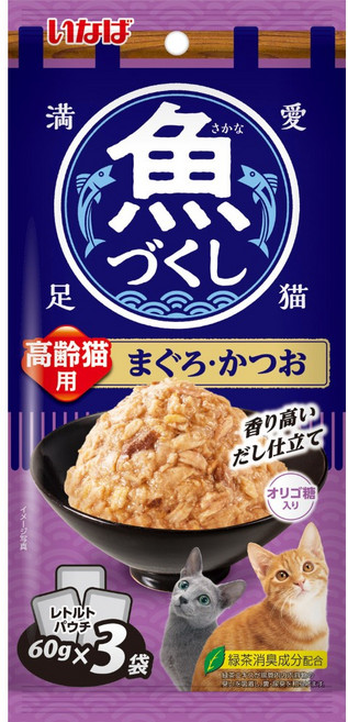 CIAO 魚盛 貓餐包 鮪魚鰹魚 香味日式高湯 60g x 3袋, 1個, 180g, 高齡貓 鮪魚+鰹魚 TCR-177