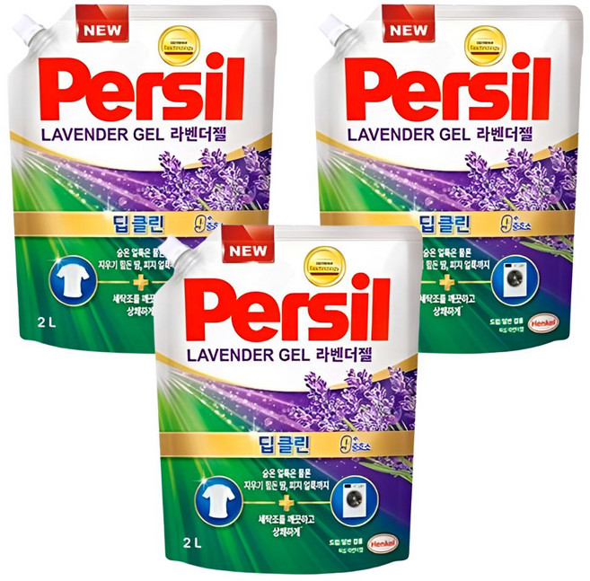퍼실 딥클린 라벤더젤 겸용 리필, 2L, 3개