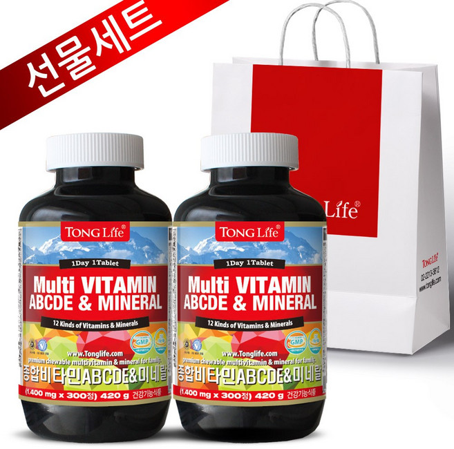 통라이프 건강기능식품-종합비타민ABCDE+미네랄+유산균함유 300정-10개월분-2병-선물세트, 300정, 2개