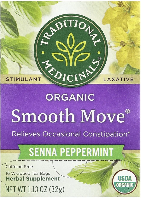 행복하세요 Traditional Medicinals 유기농 Smooth Move® 센나 페퍼민트 카페인 무함유 포장 티백 16개입 32g(1.13oz) 건강하시구요, 1개, 32g - 쿠팡