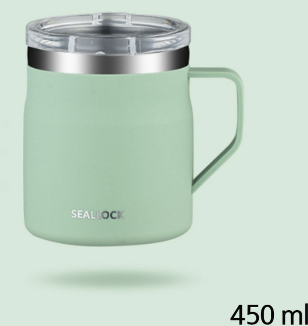 에코럭키 스테인레스 머그 텀블러 450ml 650ml 이중구조 뚜껑있는 머그컵, 1개, 머그텀블러-그린