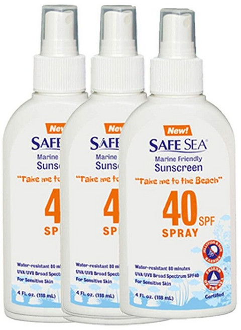 Safe Sea Jellyfish 스팅 블로킹 자외선 차단제 SPF 40 스프레이 118ml(4액량 온스) 방수 생분해성 산호초 안전 - 바디 및 얼굴 해파리 방지 바다, 3팩