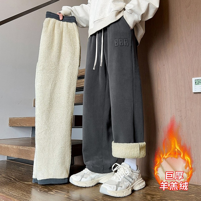 加絨加厚休閒棉褲 - 男士秋冬直筒衛褲