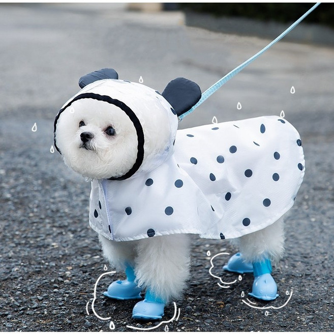 강아지 완벽 방수 곰돌이모자 우비 망토, 화이트, 1개
