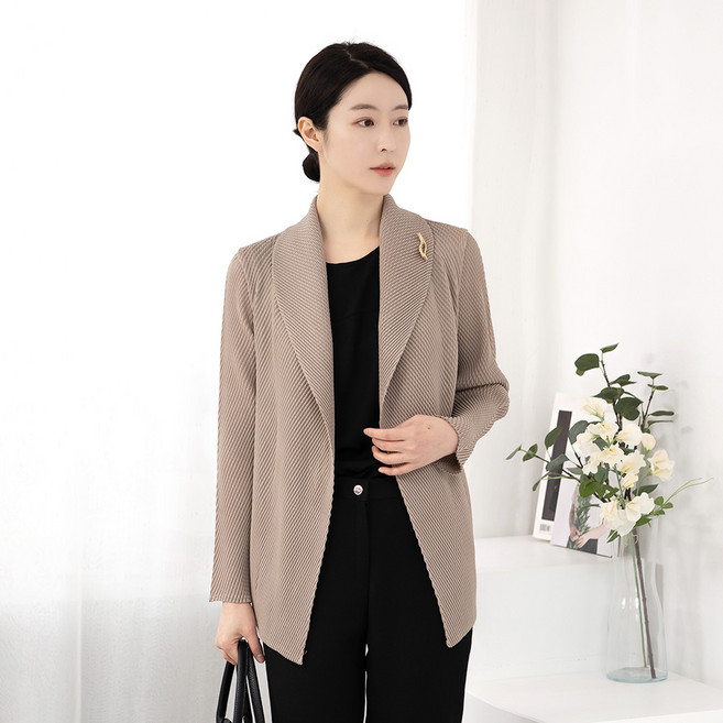 엄마옷 브로치 플리츠 카라 오픈 자켓 6CVB13440마담 미시 중년여성 빅사이즈 50대 60대 70대 할머니옷