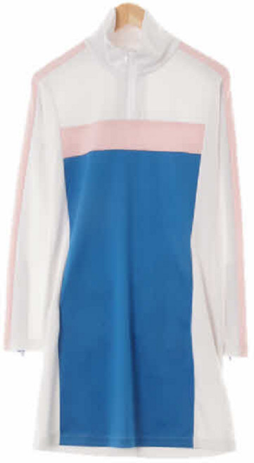 3095 sjyp 화이트블루롤라이트 컬러블록쿨링반집업원피스 [S]