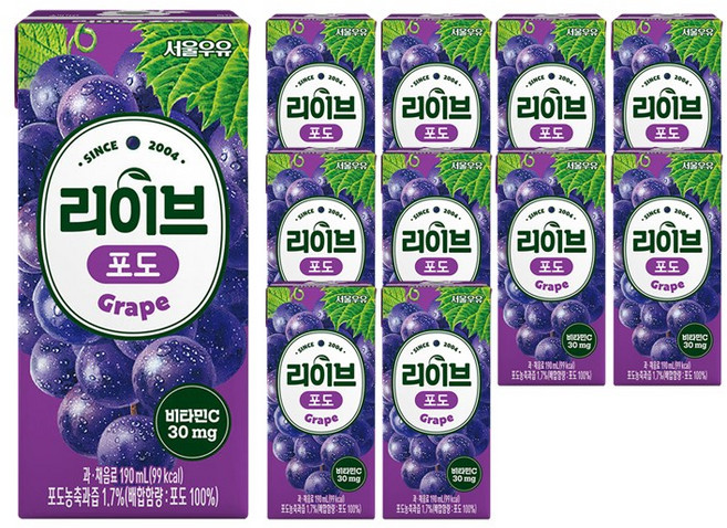 서울우유 리이브 포도 주스, 190ml, 11개