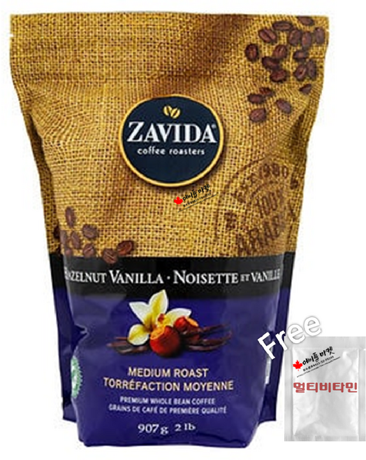 자비다 헤이즐넛 바닐라 원두커피 907g+멀티비타민 1개 캐나다 직배송 Zavida Hazelnut VanillaWhole Bean Coffee, 907g, 1팩