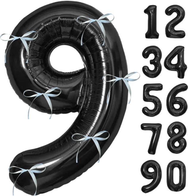 파티에진심인사람들 초대형 숫자풍선+발레코어 리본 6p 세트 40인치 100cm 셀프 백일 돌 환갑 촬영 포토존, 1개, 블랙9