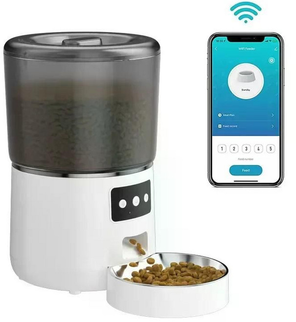 자동사료급여기 사료자동급식기 강아지밥그릇 고양이 스마트 대용량, 1개, 앱연동버전 화이트