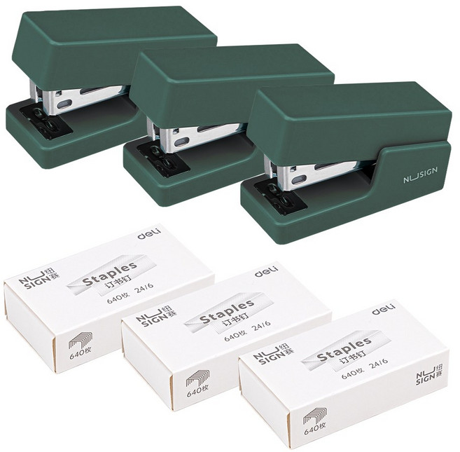 심플 파스텔 스테이플러 + 전용 심 640p x 3개 세트, 그린, 2세트