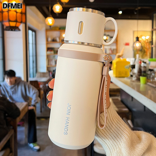 DFMEI 高顏值316不鏽鋼保溫杯茶水分離式保溫杯戶外便攜碗蓋杯, 1個, 1L, 白色碗蓋杯:800ml