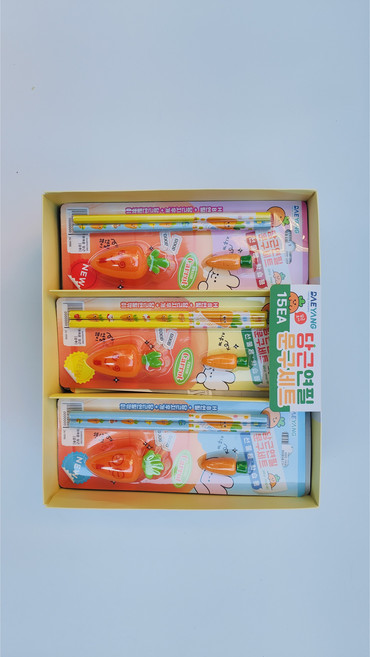 대양무역 당근연필 문구세트 어린이 학용품, 랜덤 색상, 15개