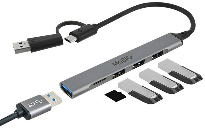 모비큐 멀티 USB 허브 2in1 A/C타입 5포트 EM-ACH5P, 스페이스 그레이, 1개