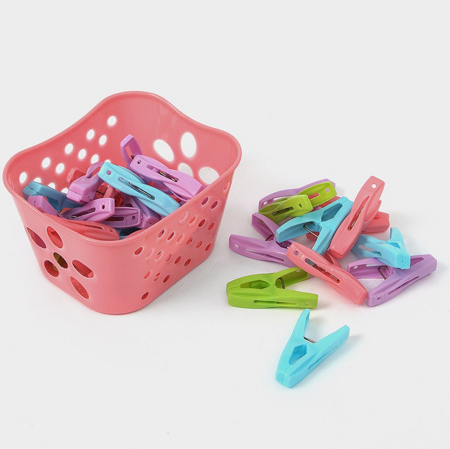 리버그린 빨래집게 30p + 바구니, 혼합색상 + 핑크, 1세트