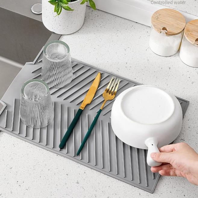 싱크대 실리콘 그릇 드라잉 매트 건조대 드라잉매트 설거지건조대 그릇건조대, 아이보리