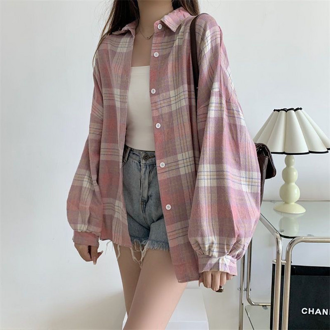 자칠 여성용 트렌드 패션 루즈핏 체크 셔츠 남방