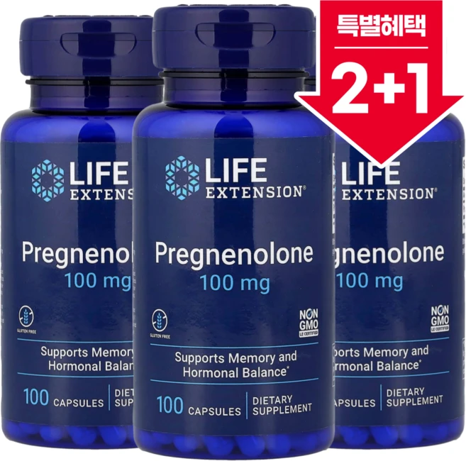 [2+1] 라이프익스텐션 프로그네놀론 100mg 캡슐 100정 / 해외직구 미국정품, 3개 - 쿠팡