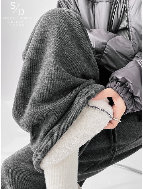 스타일닥터 여성 기모바지 겨울바지 하이웨스트 와이드팬츠 캐주얼 트레이닝팬츠 편안한 슬랙스 도톰 방한바지