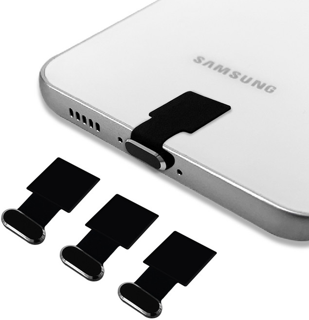 스마트폰 C타입 충전단자 먼지마개 부착식, 스퀘어 메탈블랙(C타입용), 4개