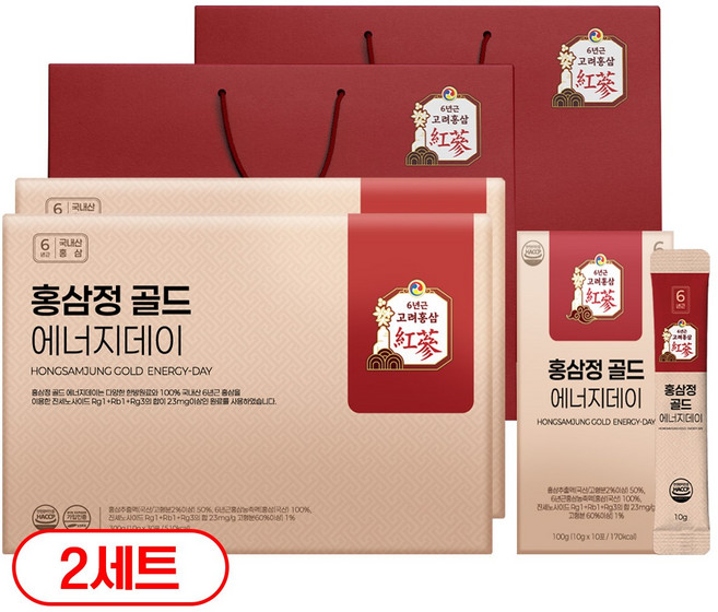 1+1 홍삼정 골드 6년근 프리미엄 홍삼스틱 쇼핑백 선물세트 에너지데이, 2개, 300ml