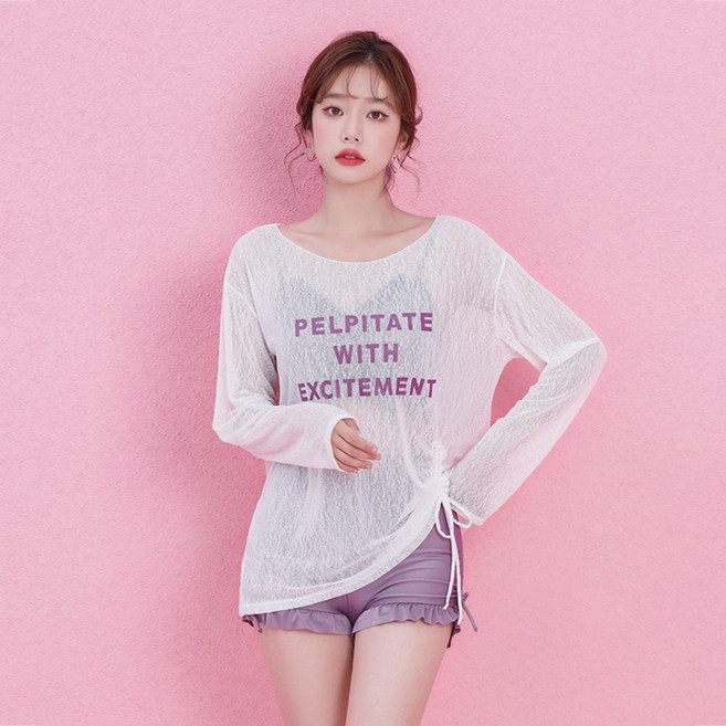 여성 래쉬가드 비치웨어 빅사이즈 체형커버 모노키니 수영복 세트