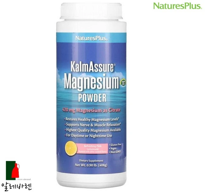 네이처스플러스 Kalmassure 마그네슘 분말 상쾌한 핑크 레모네이드 400mg 408g, 1개 - 쿠팡