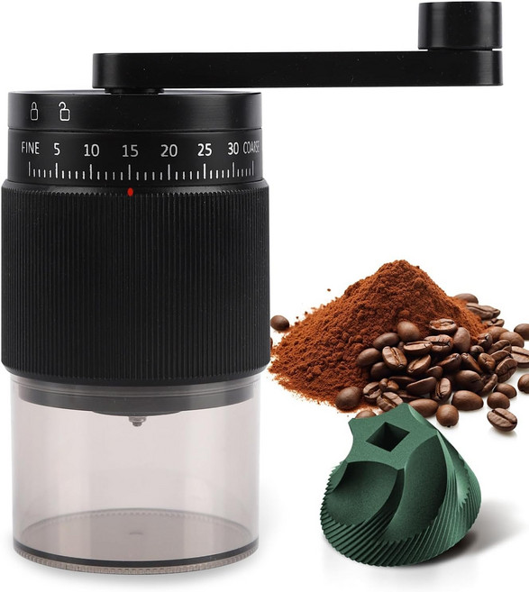 수동 커피 그라인더 - 95 세라믹 버 거칠고 미세하게 조절 가능 30g 원두 및 80ml 파우더 에스프레소용 탈착식 손잡이 프렌치 프레스 캠핑(블랙), 1개