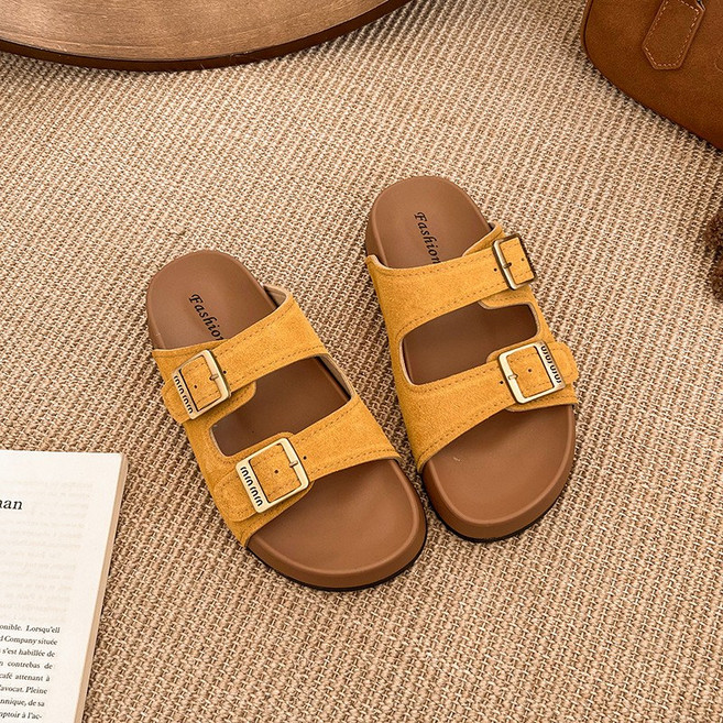 女鞋 涼鞋 厚底 懶人 復古 博肯鞋 孕婦 防滑 沙灘涼鞋, 黃色,39