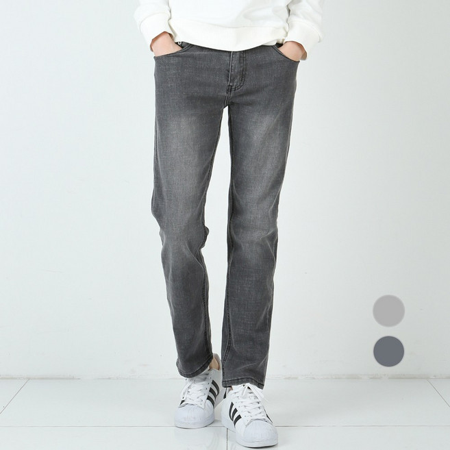 [데님공방] 남자 스판 그레이 워싱청바지 2컬러 슬림일자핏 데일리 데님팬츠